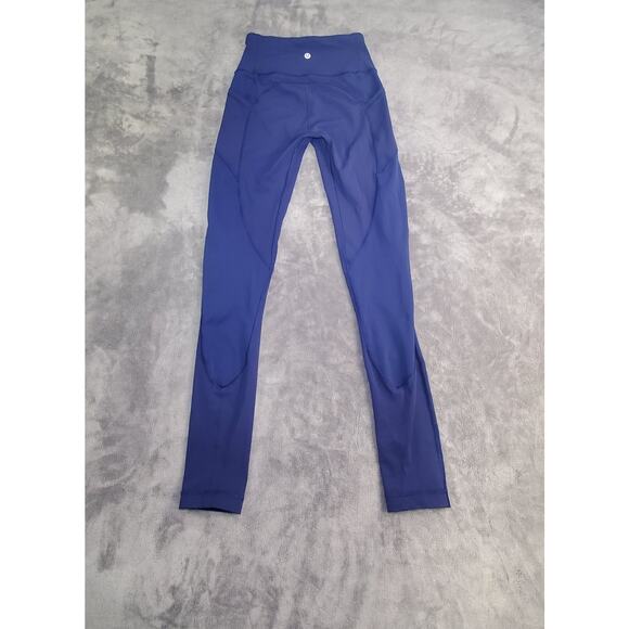 Lululemon Sz 4 Navy Blue Leggings Athletic High Rise 7/8 Length Ankle Gym C12-2 - Picture 7 of 9